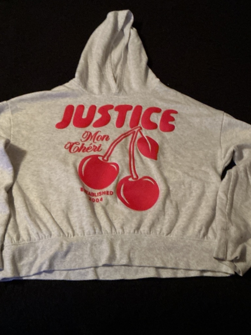 Justice Gray Hoodie with Red Cherry Graphic